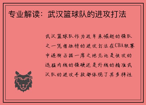专业解读：武汉篮球队的进攻打法