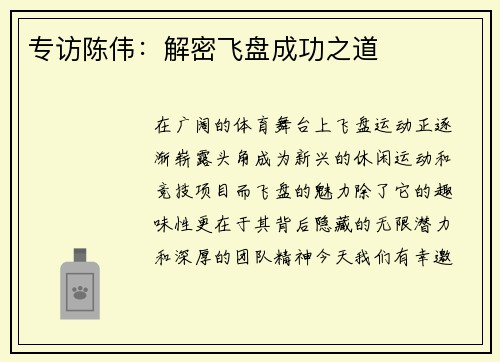 专访陈伟：解密飞盘成功之道