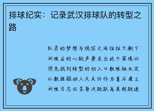 排球纪实：记录武汉排球队的转型之路